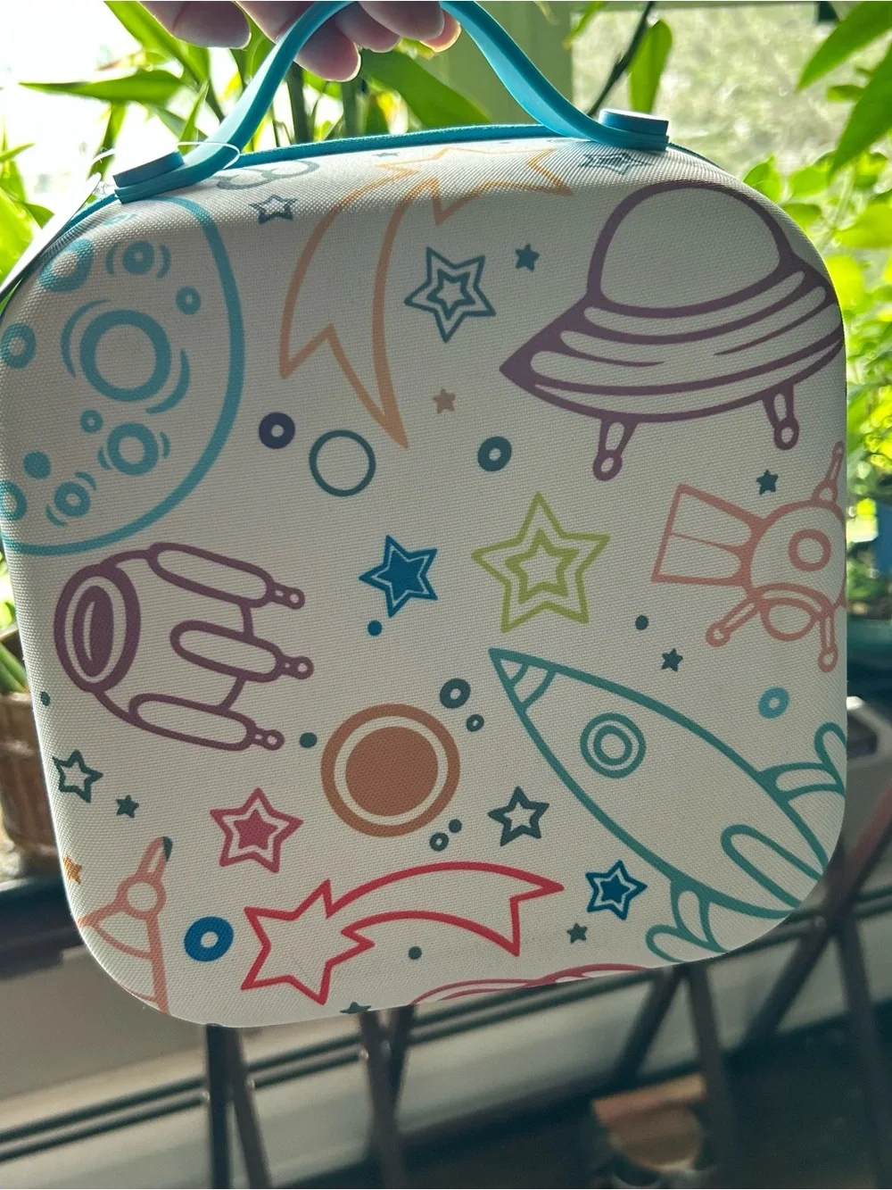 Manna hardshell lunch bag with easy care handle UFO Space theme 9.75x3.75x11”